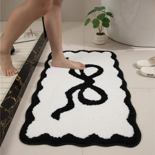Miniatura 2 de Tapete de baño festoneado negro de 26 x 18 pulgadas, tapetes de baño suaves y absorbentes, lavables a máquina, de microfibra, para bañeras, lavabos