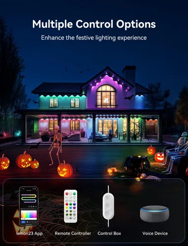 Miniatura 8 de Luces permanentes para exteriores, 200 pies inteligentes IC+RGB luces de Navidad para exteriores con 144 LED, IP67 impermeable LED aleros