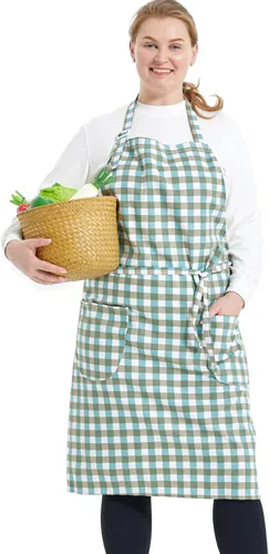 Miniatura 43 de Delantales de algodón y lino para hornear, talla grande, para mujer, con bolsillos, cocina