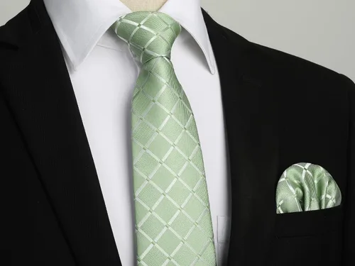 Miniatura 52 de HISDERN Conjunto de corbata a cuadros a cuadros pañuelo tejido clásico formal para hombre corbata y bolsillo cuadrado