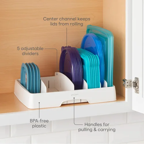 Miniatura 2 de YouCopia StoraLid - Organizador de tapas ajustables para contenedores de alimentos para almacenamiento en gabinetes de cocina, pequeño, paquete de 2