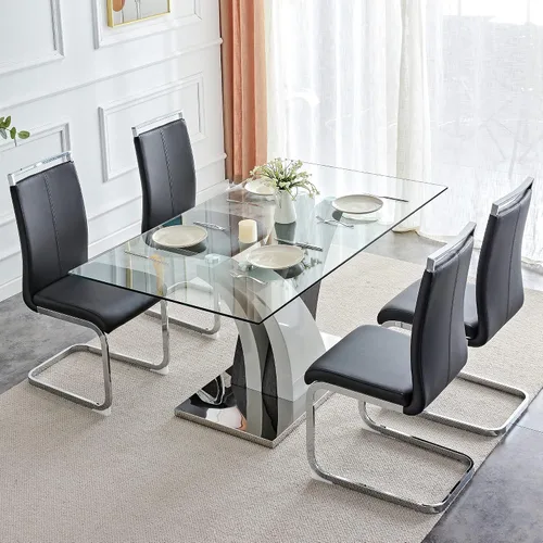 AZmac Juego de mesa de comedor de cristal para 4, juego de mesa de comedor de 63 pulgadas para 4, mesa de cocina moderna y 4 sillas de comedor de