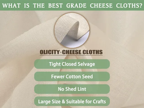 Miniatura 4 de Olicity Paños de queso, grado 90, 45 pies cuadrados, paño de queso reutilizable con bordes cerrados, gasa de algodón sin blanquear para colar, tela