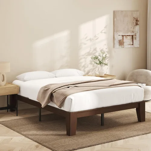Miniatura 10 de Lifezone Marco de cama de plataforma de madera tamaño Queen, madera maciza de alta calidad, estructura resistente, patas de 3.78 pulgadas de grosor
