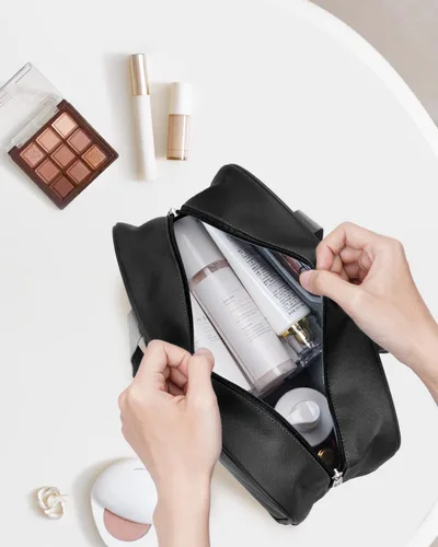 Miniatura 2 de Narwey Neceser de tamaño completo, bolsa de cosméticos grande, bolsa de maquillaje de viaje, organizador para mujeres y niñas, A-Negro, L, Bolsa