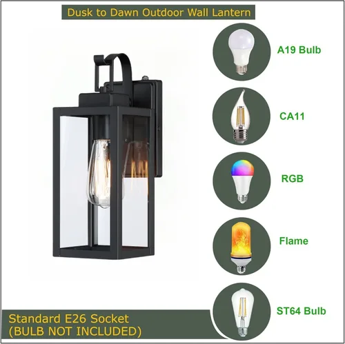 Miniatura 4 de WISBEAM Luz negra para porche al aire libre del anochecer al amanecer, aplique de pared para exteriores de 14 pulgadas, base E26 de 60 W máximo