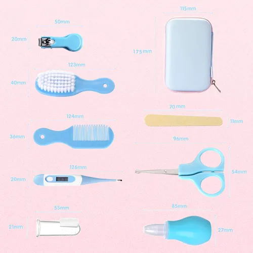 Miniatura 3 de ZELIN YE Kit de aseo para bebés, 8 en 1 con cepillo, peine, cortaúñas y lima, limpiador nasal, cepillo de dientes de dedos, tijeras, juego portátil