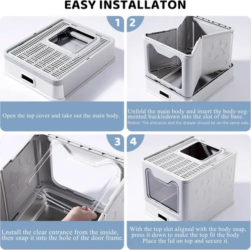 Miniatura 5 de Caja de arena cerrada para gatos con tapa cubierta de salida superior, caja de arena de acero inoxidable de metal a prueba de fugas e inodora, fácil