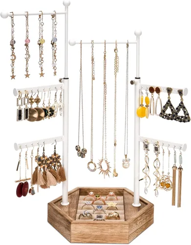 Soporte organizador de joyas, soporte de 6 niveles para joyas con altura ajustable, organizador de exhibición y almacenamiento para aretes, anillos,
