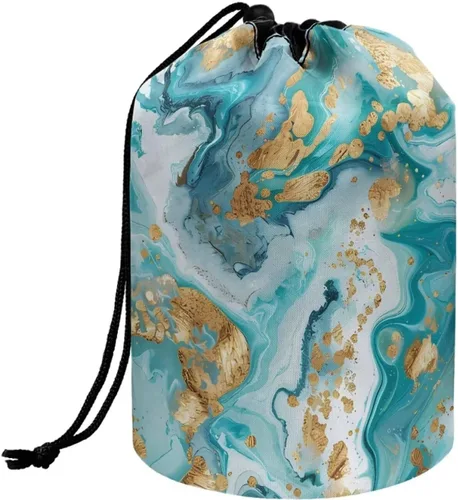 Miniatura 37 de Poceacles Bolsa de maquillaje con cordón, estuche portátil para cosméticos, bolsa de aseo de viaje, organizador de barril, bolsa de almacenamiento