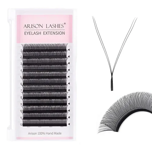 Miniatura 26 de Arison Lashes Extensión de pestañas en forma de W 5D, abanicos prefabricados de volumen suave natural, abanicos de imitación de visón negro mate, 12