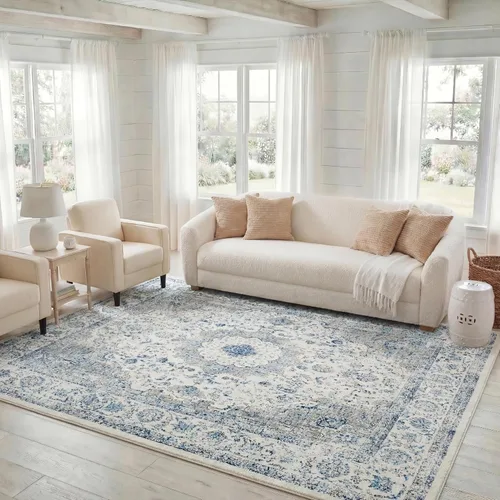 Miniatura 10 de SAFAVIEH Evoke Collection EVK220B Medallón oriental shabby chic de 2'2" x 4', color gris/dorado, no desprende pelusa, alfombra de acento para sala