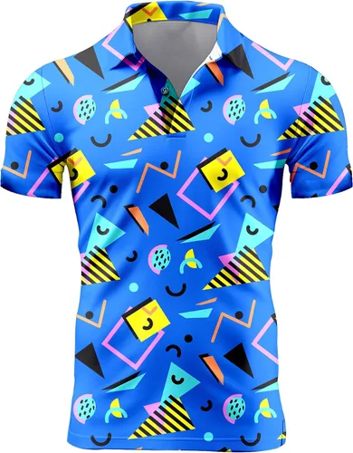 Miniatura 92 de Camisa de golf de los años 80 para hombre, ajuste seco, manga corta, estampada, divertidas, camisas de golf de los años 90 para hombre