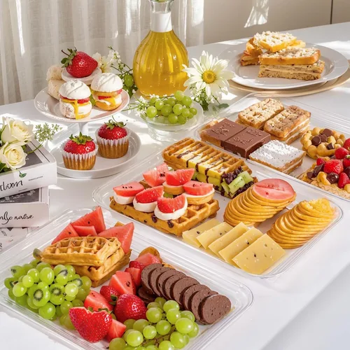 Miniatura 3 de SUT Paquete de 4 bandejas transparentes para servir para entretenimiento, bandejas para servir de 16" x 11" para aperitivos, frutas, galletas
