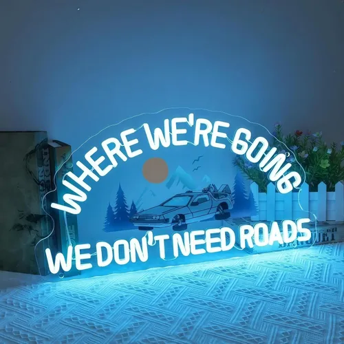 Miniatura 2 de Letrero de neón personalizado con texto en inglés «Where We're Going We Don't Need Roads», neón LED retro para decoración de pared, USB regulable