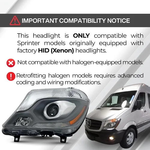 Miniatura 2 de ALLIGATOR AUTO LIGHTS Conjunto de faros de repuesto para Mercedes Sprinter 2014 2015 2016 2017 2018, proyector HID de lado izquierdo/conductor Xenon