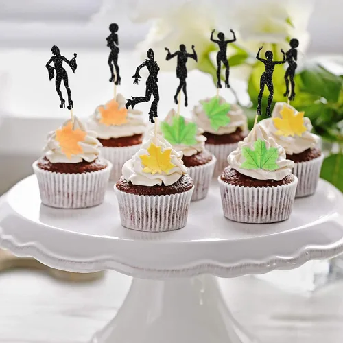 Miniatura 6 de 24 piezas de decoración de cupcakes de discoteca de los años 70 con purpurina negra, selecciones bailarinas de los 80 para decoración de pasteles