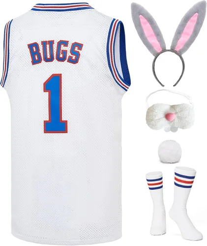 Miniatura 7 de Mens Bugs #1 /Lola #10 Halloween Bunny Jersey Space Movie Squad Basketball Jersey Sports Shirt White XS-XXL