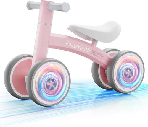 Bicicleta de equilibrio de bebé para niños y niñas de 1 año, primera bicicleta para niños pequeños con 4 ruedas de iluminación coloridas | Bicicleta
