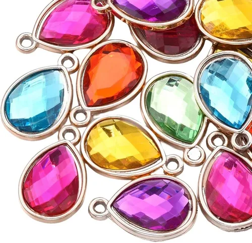 Miniatura 13 de Cheriswelry 48 colgantes de diamantes de imitación de resina en forma de lágrima con ajustes de latón dorado con diamantes de imitación facetados