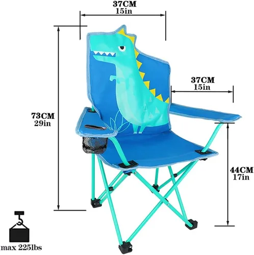Miniatura 2 de KABOER Silla plegable para césped y camping para niños con portavasos y bolsa de transporte, sillas de camping para niños Dinosaurio
