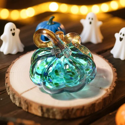 Miniatura 3 de Figura de calabaza de vidrio soplado grande de 3 pulgadas, coleccionable, para Acción de Gracias, cosecha de otoño, calabaza, pisapapeles
