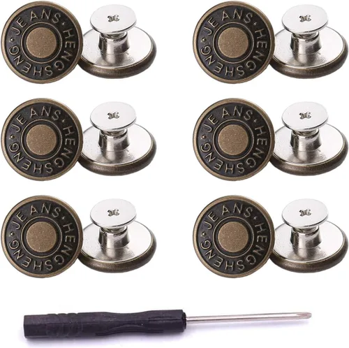 12 piezas de botón para coser en jeans de metal, ICEYLI 17 mm, botones de mezclilla metálicos sin costura, sin remaches, extraíbles, combo de