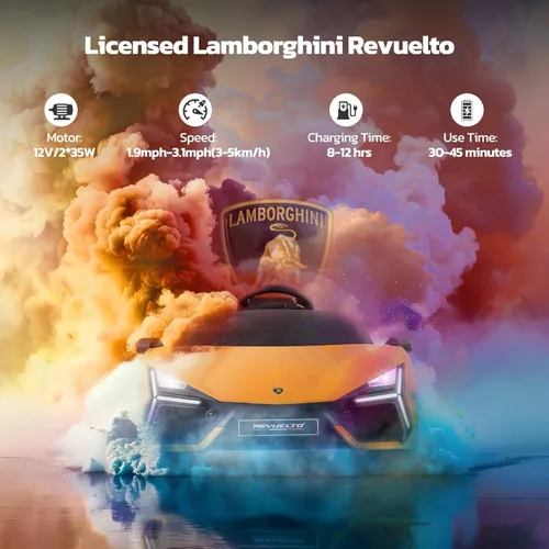 Miniatura 2 de ELEMARA Lamborghini - Auto para niños con puerta de tijera, juguetes con control remoto, automóvil eléctrico para niños de 12 V con Bluetooth, luz