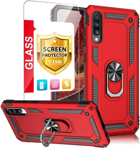 Miniatura 10 de TJS Funda compatible con Samsung Galaxy A50 2019, con protector de pantalla de vidrio templado, anillo de metal, soporte magnético, resistente Negro
