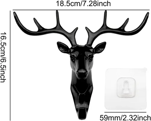 Miniatura 3 de 2 ganchos de cabeza de ciervo autoadhesivos, ganchos decorativos de pared de animales para el hogar u oficina