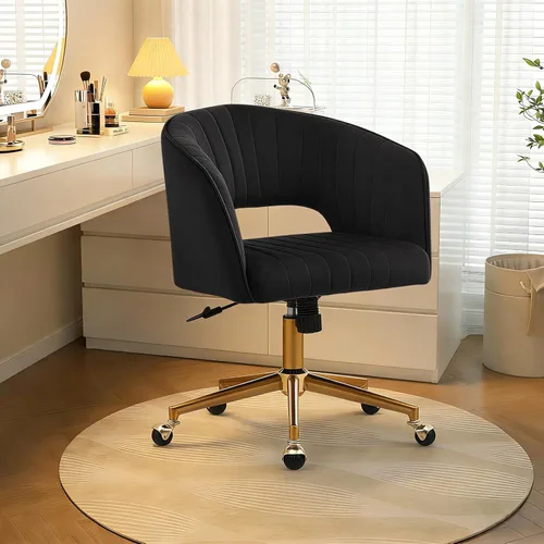 Miniatura 10 de Silla de tocador con ruedas, silla de tocador de terciopelo cruzada con respaldo, silla de escritorio moderna para oficina en casa, silla giratoria