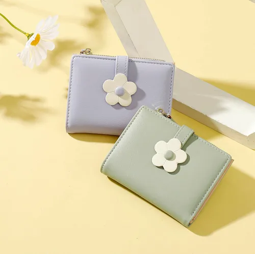 Miniatura 15 de MEISEE Billetera pequeña para niñas y mujeres, billetera de tres pliegues, bolsillo para efectivo, con estampado de flores, monedero con ventana