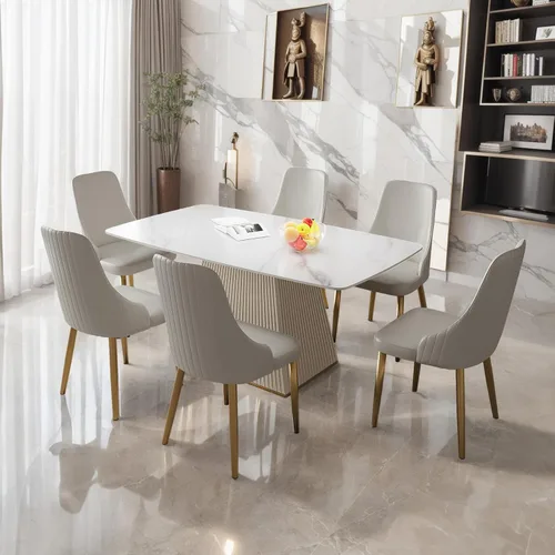 Miniatura 13 de Juego de sillas de comedor, moderna silla de comedor de piel sintética, sillas de comedor de cocina de mediados de siglo, silla auxiliar tapizada