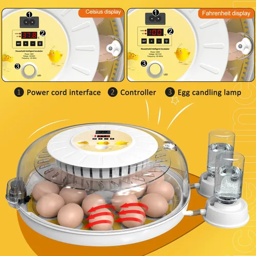 Miniatura 6 de 18 incubadoras de huevos para incubar huevos, volteador automático de huevos y probador de velas de huevos, vista de 360 grados, incubadora