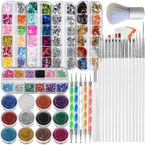 Miniatura 8 de FANDAMEI Kit de arte de uñas, Juego de pinceles de uñas, Kit de diseño de uñas, herramientas de punteado de uñas, purpurina fina para uñas