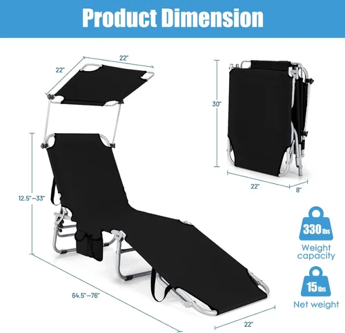 Miniatura 3 de S AFSTAR Juego de 2 sillas plegables para exteriores, sillas de playa con toldo de 360°, respaldo de 5 posiciones y reposapiés de 2 posiciones, Beige
