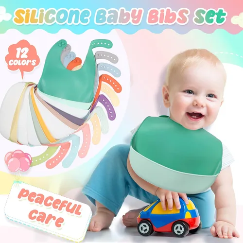 Miniatura 5 de Mepase Baberos de silicona impermeables Baberos de silicona suaves ajustables para alimentación de bebés unisex suministros de alimentación