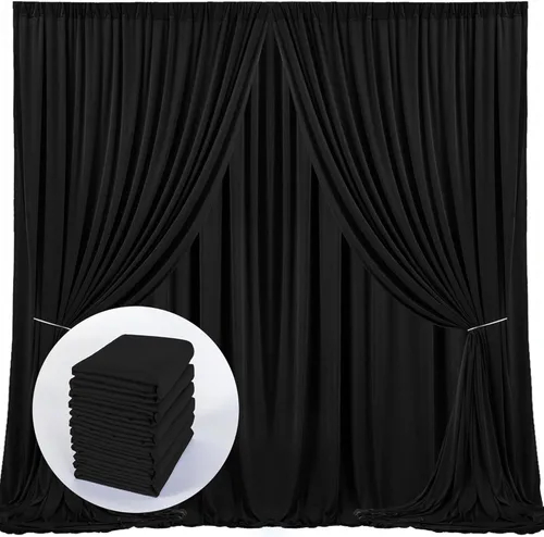 Miniatura 25 de MYSKY HOME Cortinas de 10 pies x 10 pies Verde Cazador Cortinas de Fondo para Fiestas Bodas Escenario Cortinas con Bolsillo para Barra Cortinas