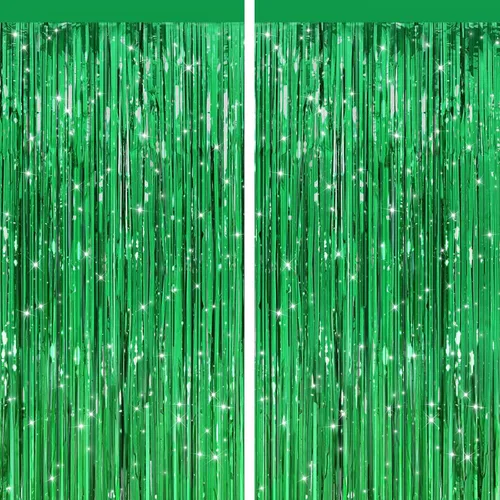 Miniatura 20 de Paquete de 2 cortinas de flecos de papel de oropel metálico negro, serpentinas de puerta, telón de fondo para cabina de fotos para fiesta