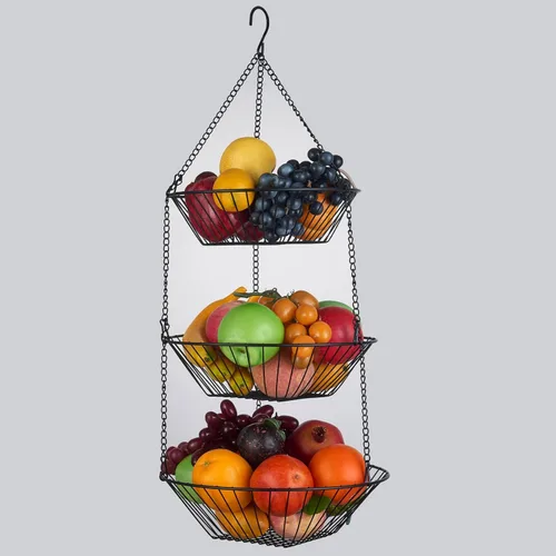 Miniatura 6 de JUNCHU CHERRY Cesta colgante de frutas de 3 niveles, 2 paquetes, almacenamiento para colgar en la pared, cesta de organización de cocina y baño