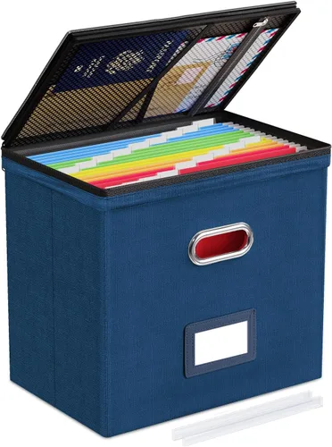 Miniatura 20 de Oterri Paquete de 2 cajas organizadoras de archivos con tapas, caja de archivos con bolsillos de malla, caja organizadora de documentos para Verde