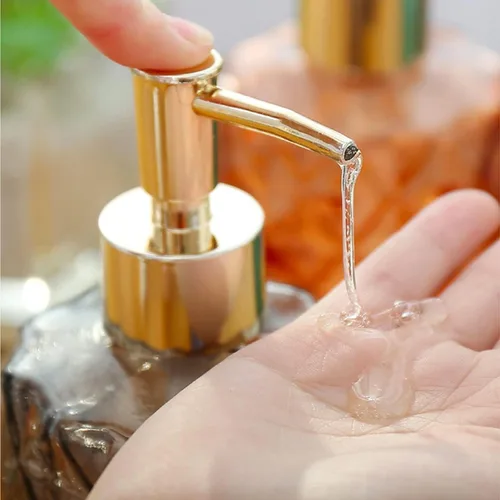 Miniatura 8 de Dispensador de jabón con bomba, dispensador de jabón con patrón de diamante para encimera de cocina, baño, accesorios de baño rosa intenso Rosa