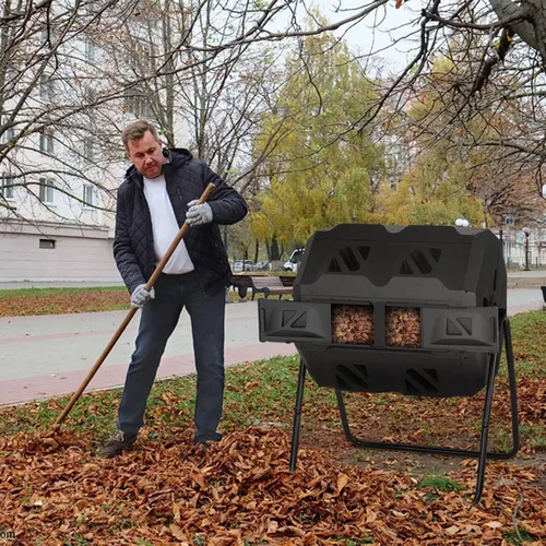Miniatura 2 de Contenedor de compost, 43 galones de compostaje de cocina, contenedores de compostaje giratorios, puertas correderas de doble cámara para patio