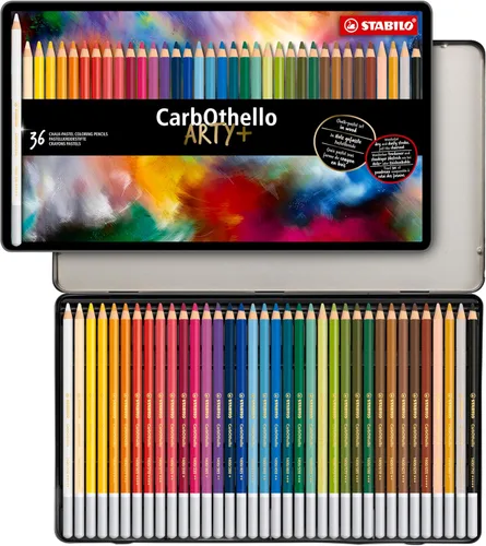 STABILO Lápiz de Color de Artista Pastel Tiza CarbOthello ARTY, Juego de 36 en Lata, Efectos de Acuarela, Bocetos, Dibujo, Colorear