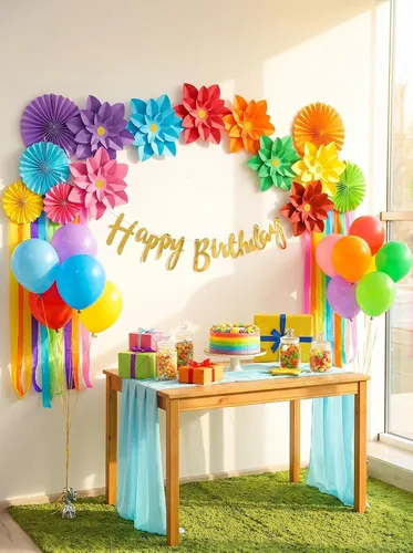 Miniatura 3 de Juego de 7 flores de papel arcoíris para pared de 10 pulgadas, decoración de telón de fondo para fiesta temática de arcoíris, fiesta de cumpleaños