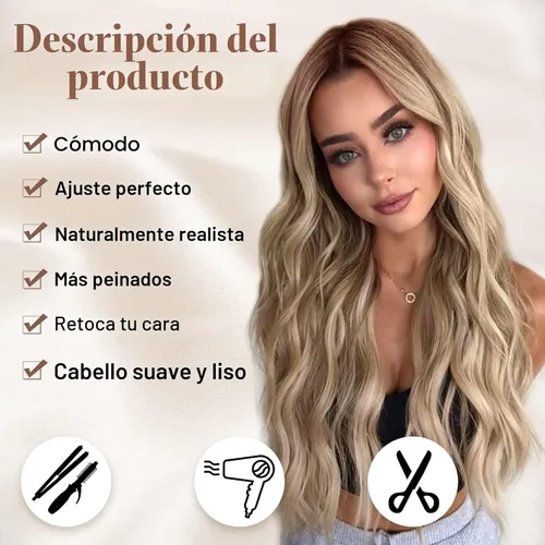 Miniatura 2 de NAYOO Peluca larga ondulada rubia ombré para mujer, de 26 pulgadas, parte media, rizada, ondulada, de aspecto natural, fibra sintética resistente al