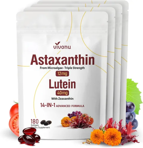 Miniatura 11 de Astaxantina 14 en 1 12 mg y luteína 40 mg con suplementos de zeaxantina, suministro para 6 meses, fuente de microalgas frescas, apoya los ojos