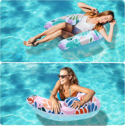 Miniatura 7 de Paquete de 2 flotadores de piscina para adultos, silla flotante inflable para piscina con soporte para tazas, hamaca, juguetes, inflable