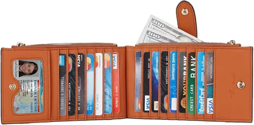 Miniatura 3 de Travelambo RFID Billetera de mujer con varios compartimientos para varias tarjetas con bolsillo con cierre, talla única