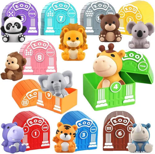 Juguete para niños de 1, 2, 3 años o más, juguete de aprendizaje para niños pequeños con 20 animales de safari, Montessori educativo para niños, 10
